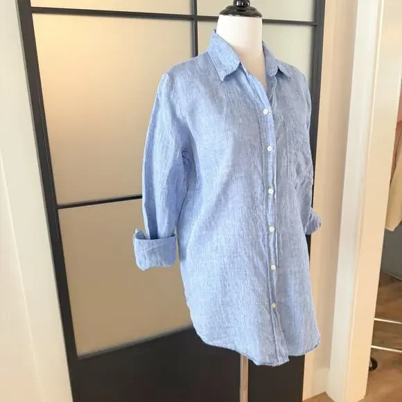 Gap Boyfriend Oversized 100% Linen Blouse Top Women’s Small Blue - Picture 5 of 15